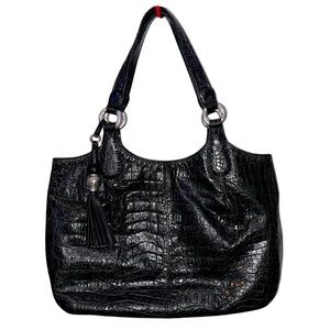 Brighton Black Croc Embossed Leather Shoulder Bag